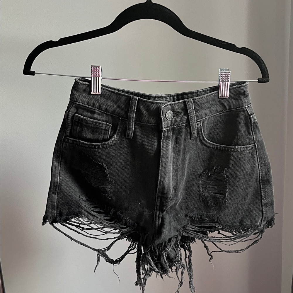 Forever 21 Black Distressed Jean Shorts